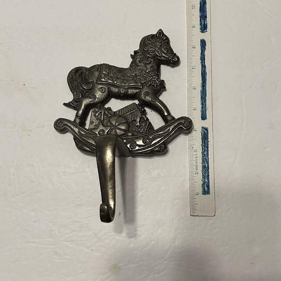Christmas Stocking Holder Hanger Heavy Cast Metal Rocking horse Toys - Picture 4 of 6